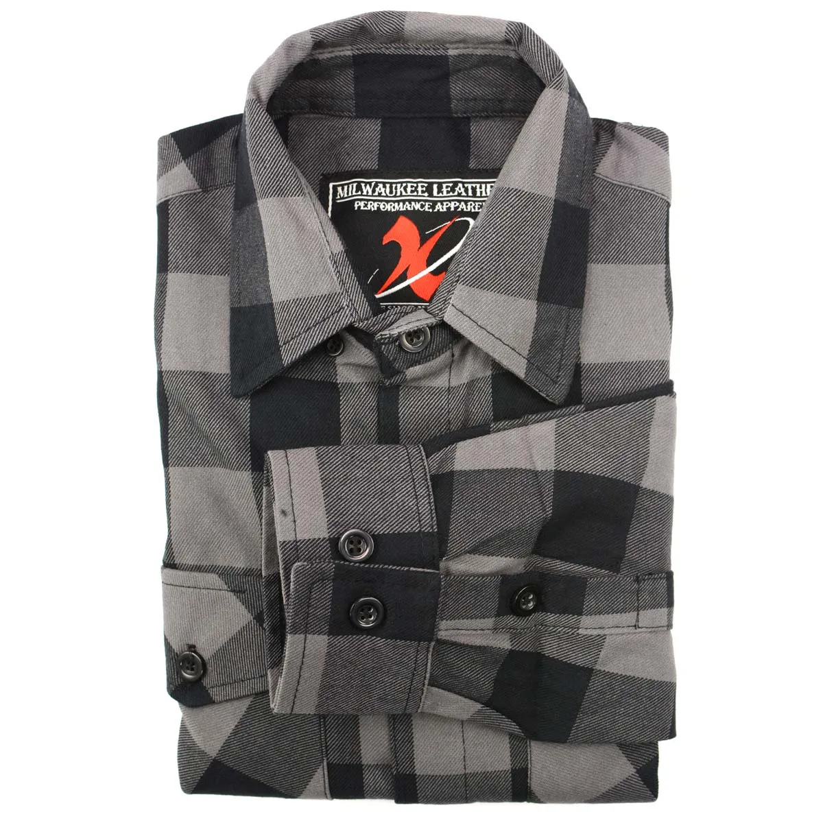 Milwaukee Leather Men's Flannel Plaid Shirt Black and Grey Long Sleeve Cotton Button Down Shirt MNG11630