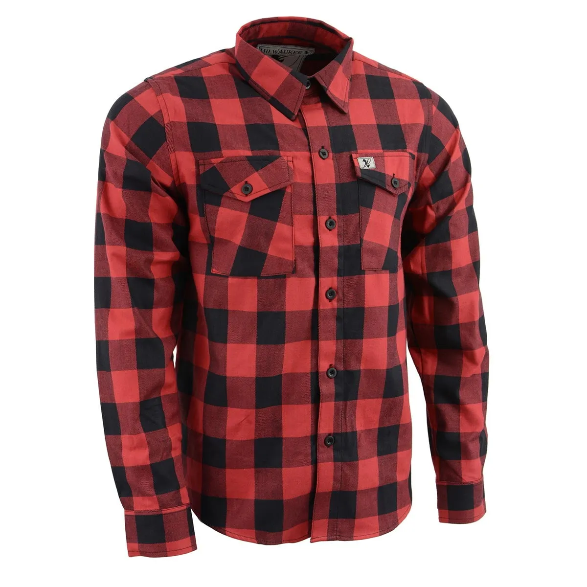 Milwaukee Leather Men's Flannel Plaid Shirt Black and Red Long Sleeve Cotton Button Down Shirt MNG11631