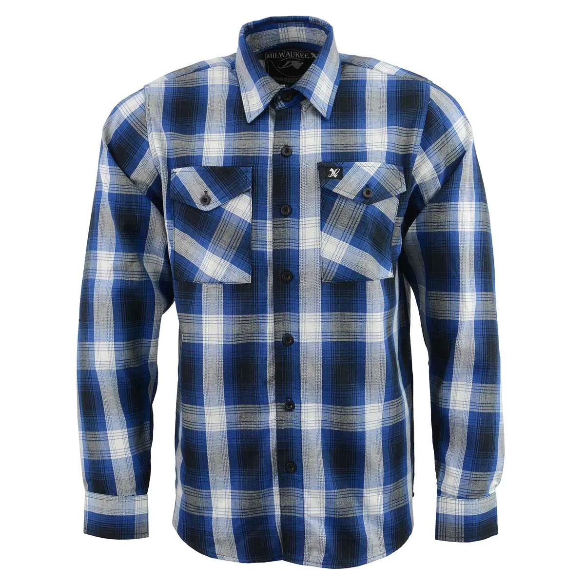 Milwaukee Leather Men's Flannel Plaid Shirt Blue and White Long Sleeve