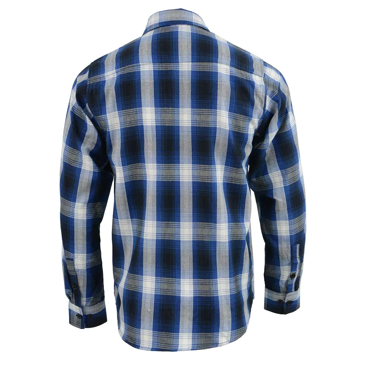 Milwaukee Leather Men's Flannel Plaid Shirt Blue and White Long Sleeve