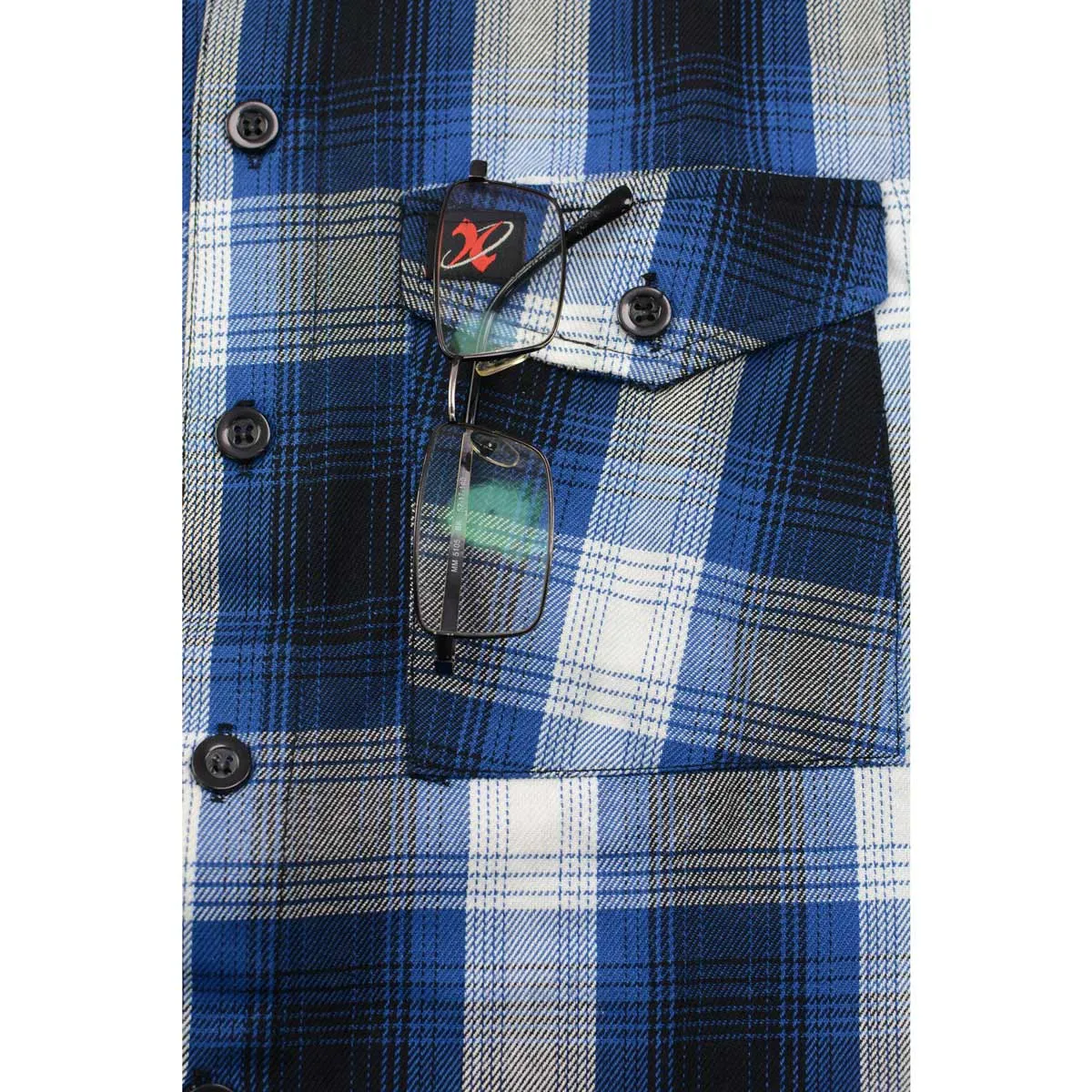 Milwaukee Leather Men's Flannel Plaid Shirt Blue and White Long Sleeve