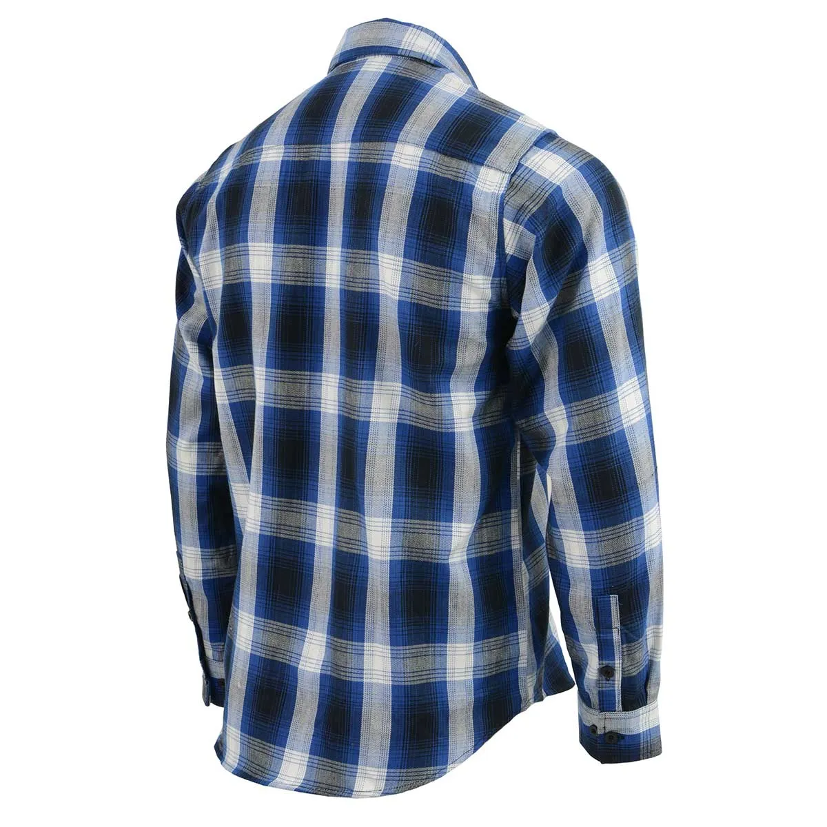 Milwaukee Leather Men's Flannel Plaid Shirt Blue and White Long Sleeve