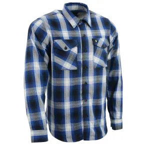 Milwaukee Leather Men's Flannel Plaid Shirt Blue and White Long Sleeve