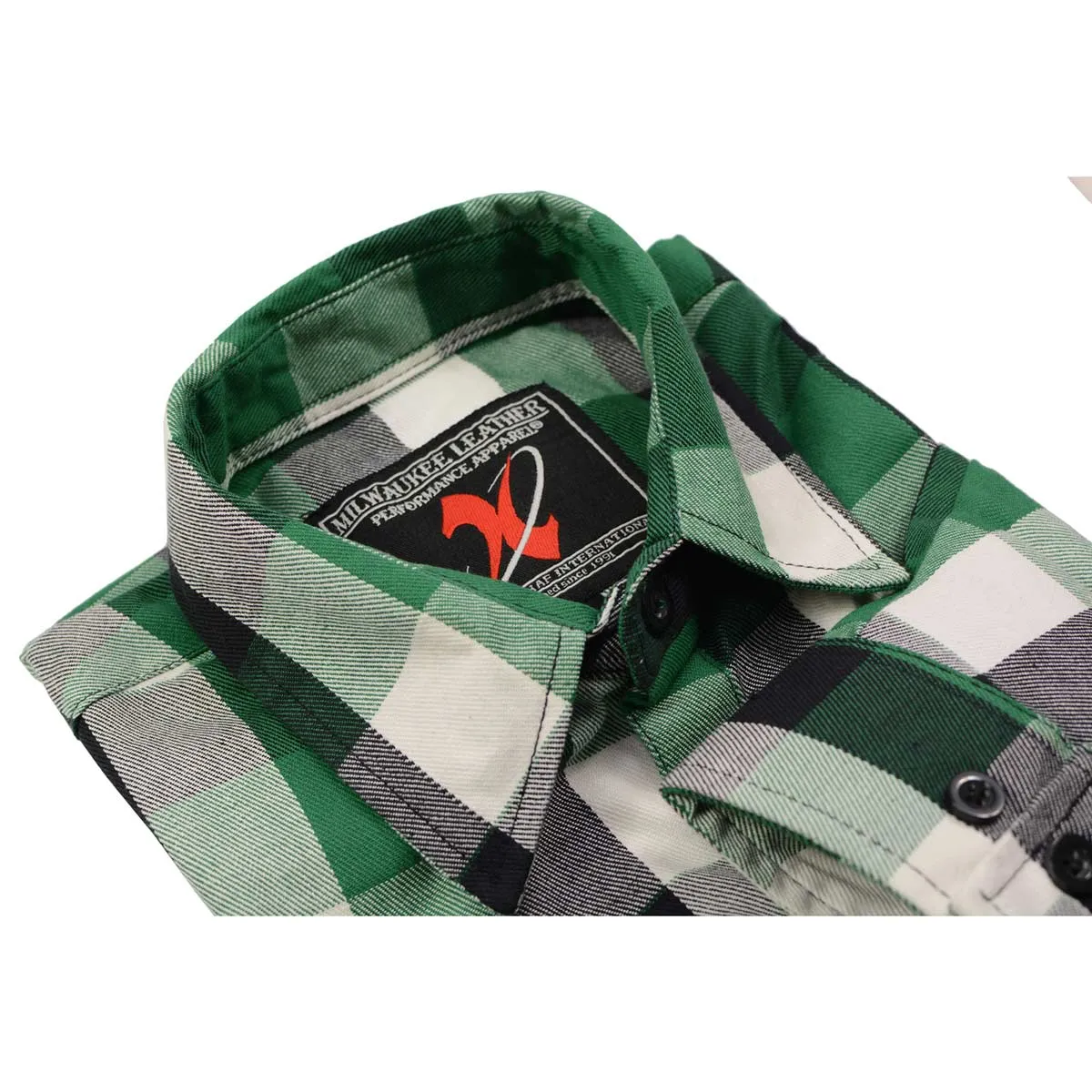 Milwaukee Leather Men's Flannel Plaid Shirt Green and White Long Sleeve Cotton Button Down Shirt MNG11636