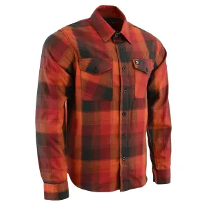 Milwaukee Leather Men's Flannel Plaid Shirt Orange with Red and Black Long Sleeve Cotton Button Down Shirt MNG11641