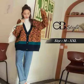 MIX COLOR LEOPARD KNIT JACKET