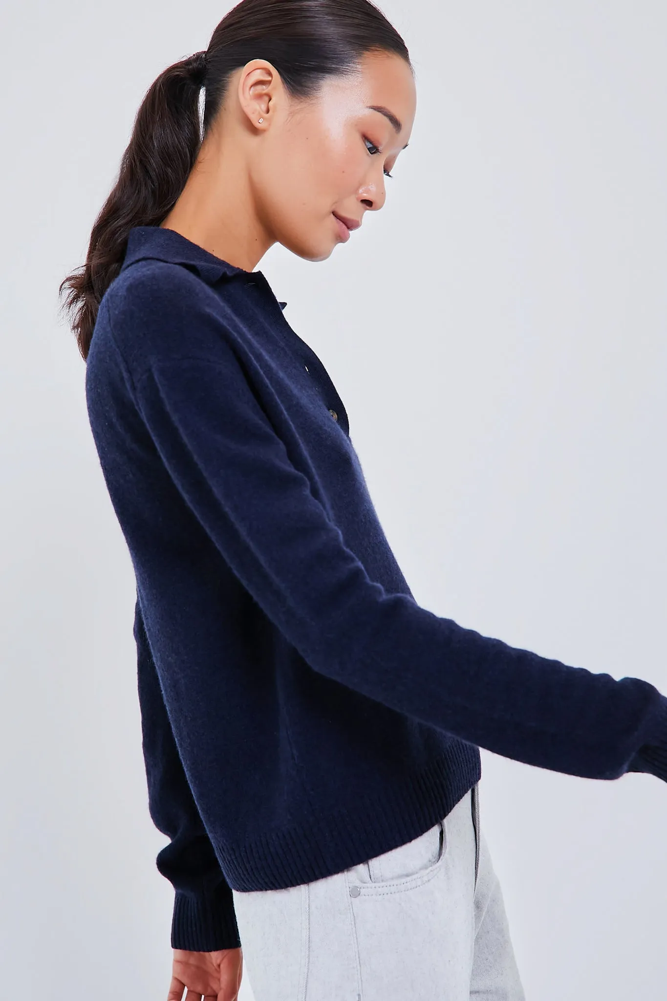 Navy Cashmere Cassidy Polo Sweater