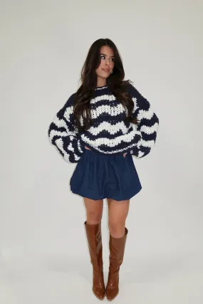 Navy Chevron Knit Sweater