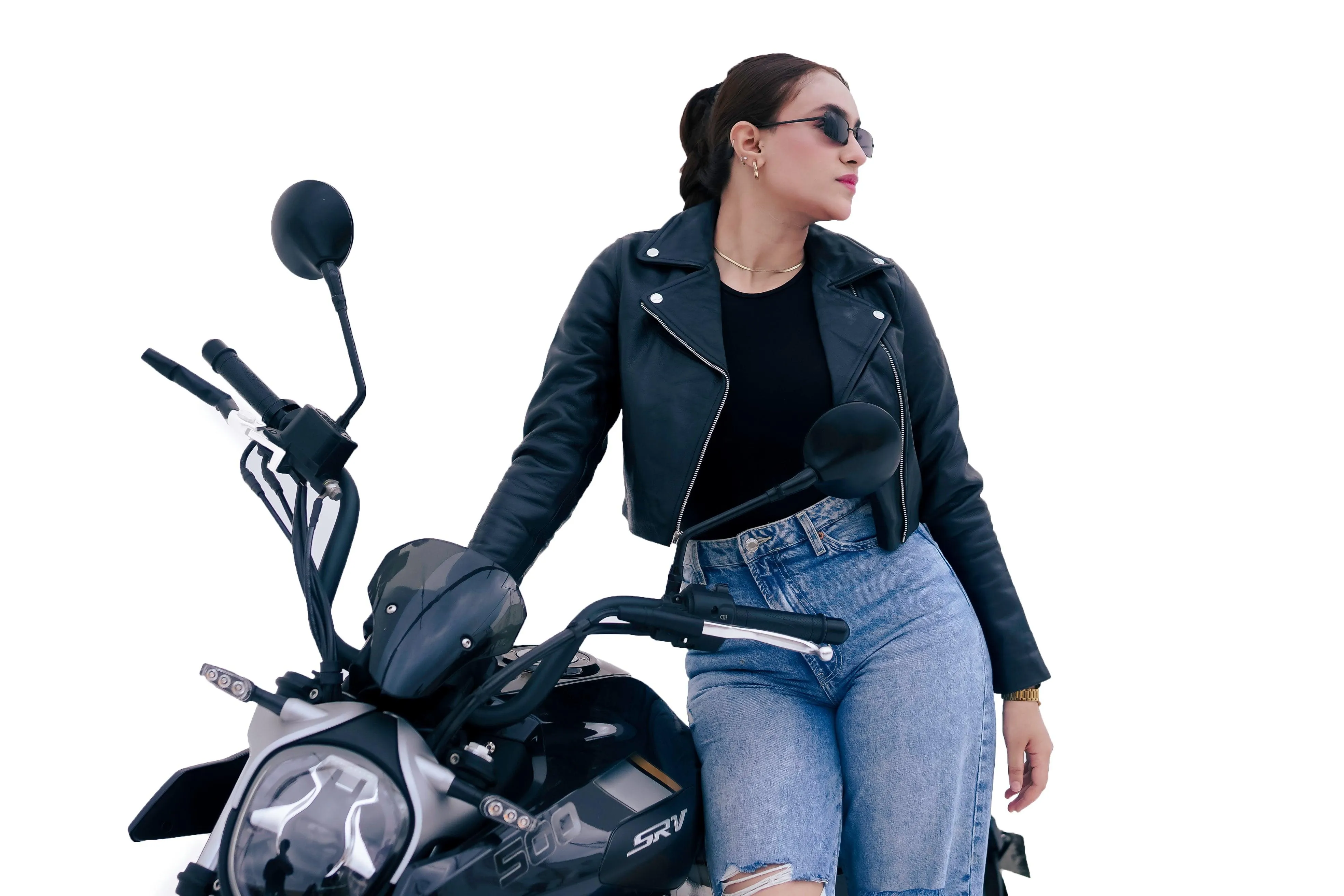 New Women Black Short Slim Fit Biker Style Moto Genuine Leather Jacket