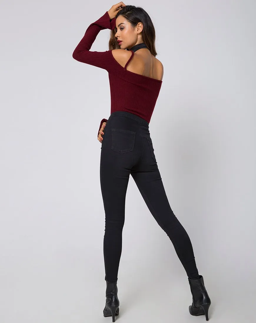 Niani Cold Shoulder Bodice in Rib Knit Burgundy