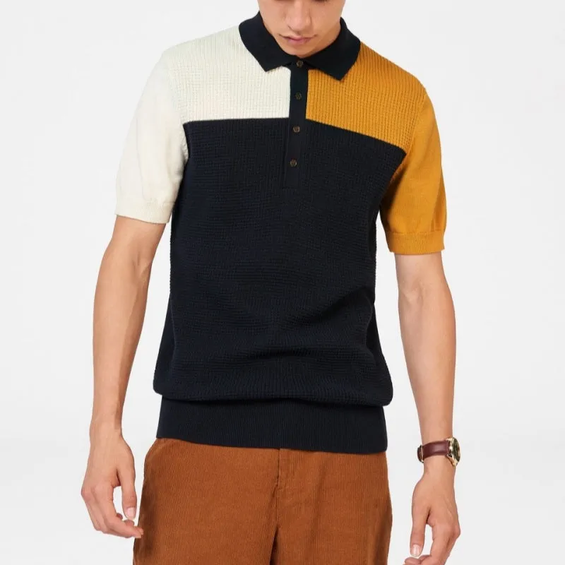 OEM 100% Cotton Polo Collar Men's Multicolor Block Knitted Sweater