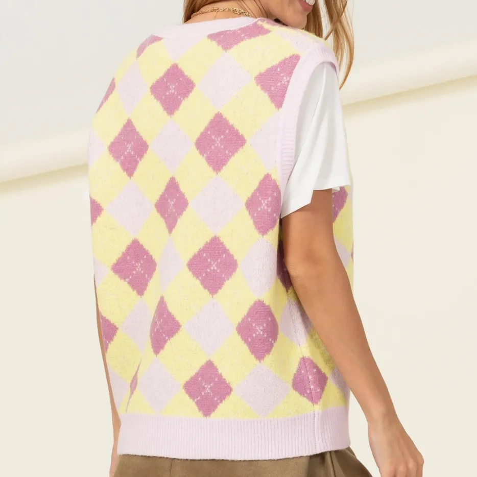 Old School Argyle Sweater Drop Shoulder Vest