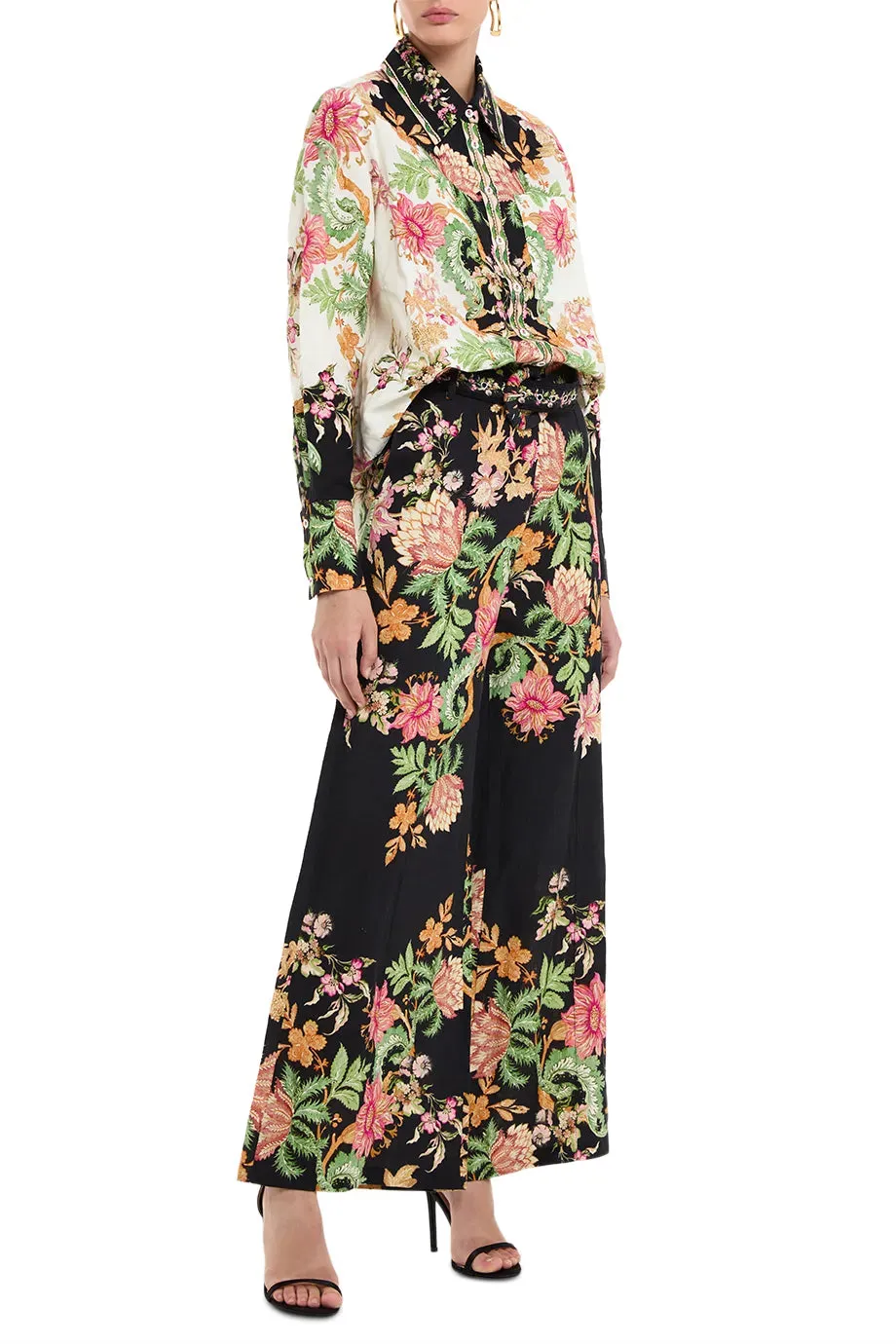 Pahi Floral Flared Pants With Buckle Belt