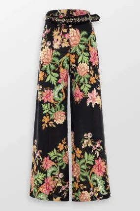 Pahi Floral Flared Pants With Buckle Belt