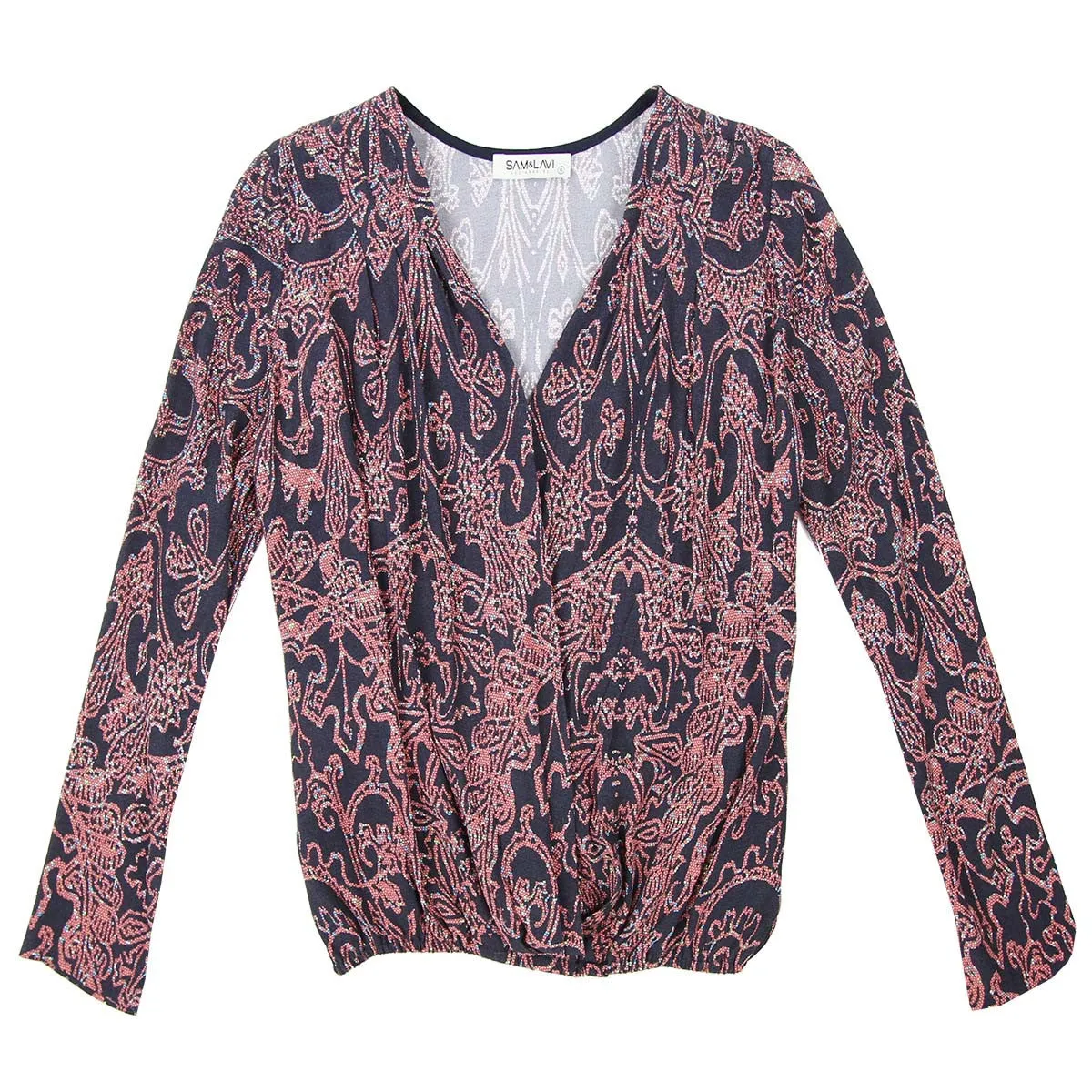 Paisley Print Cross Over Snap Front Blouse