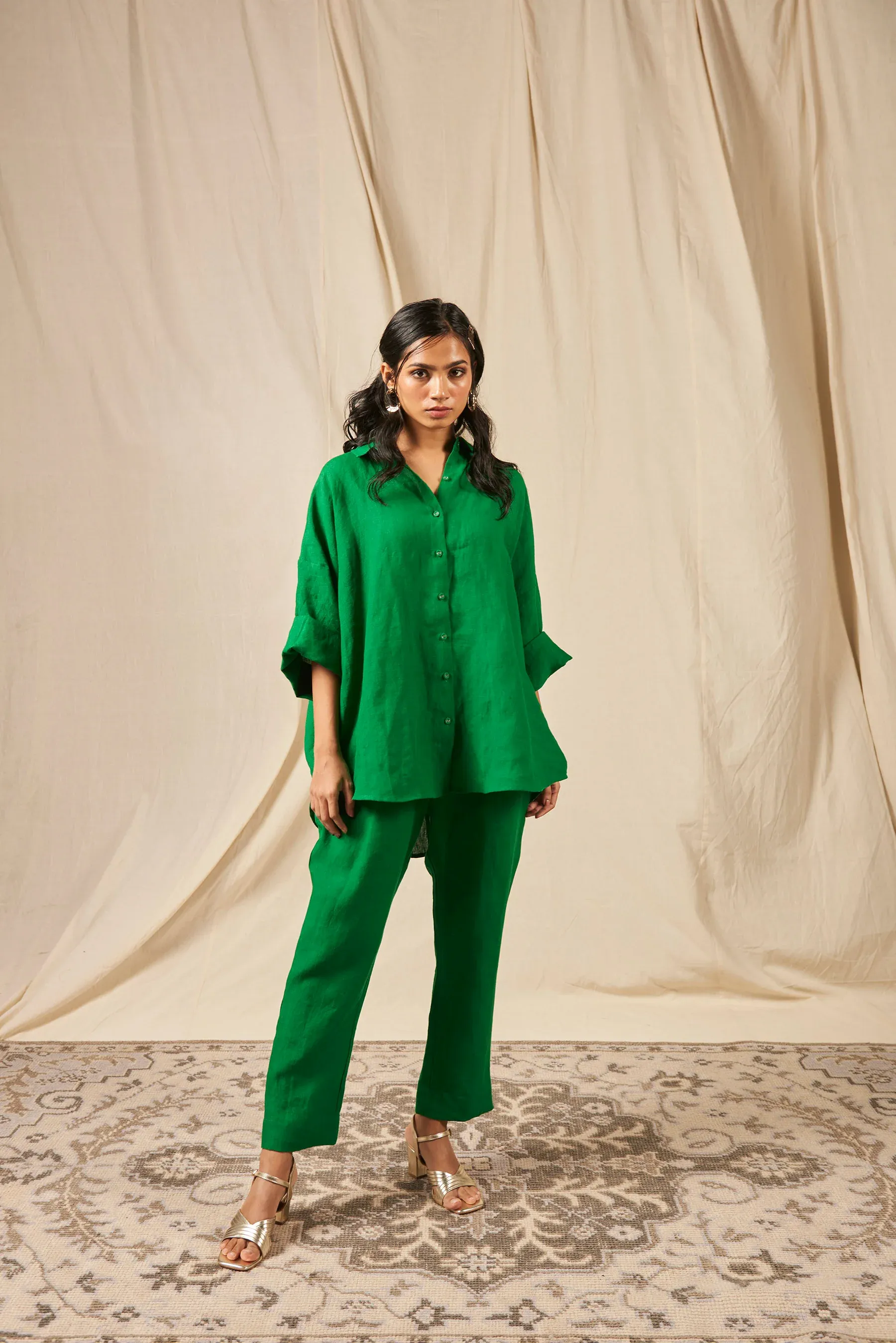 Panna Linen Oversized Flare Shirt Set