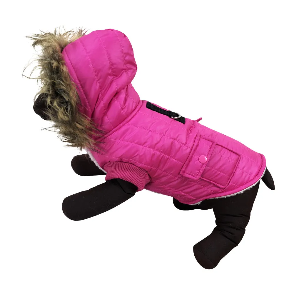 Parka Fleece Lined Dog Jacket with Leash Ring