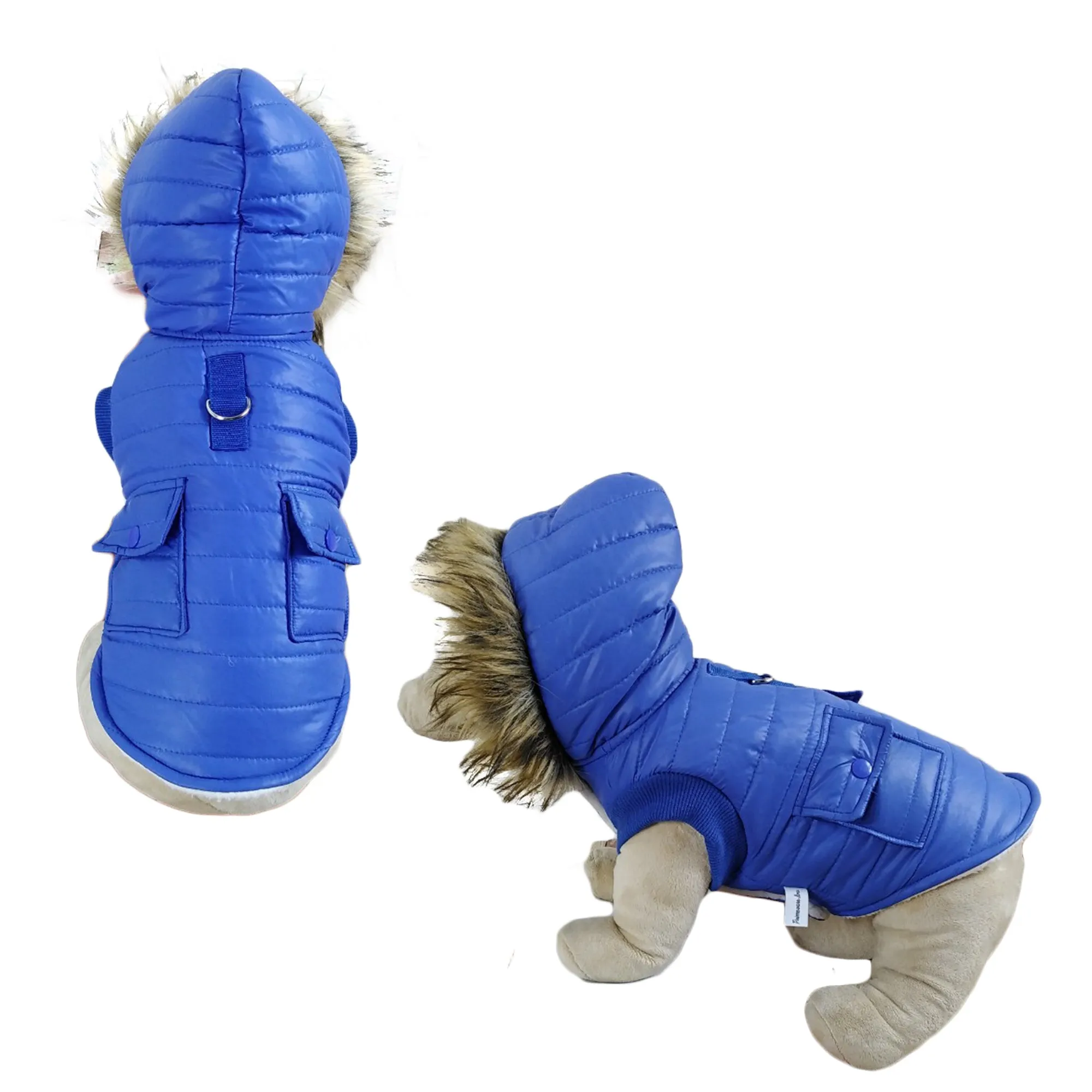 Parka Fleece Lined Dog Jacket with Leash Ring