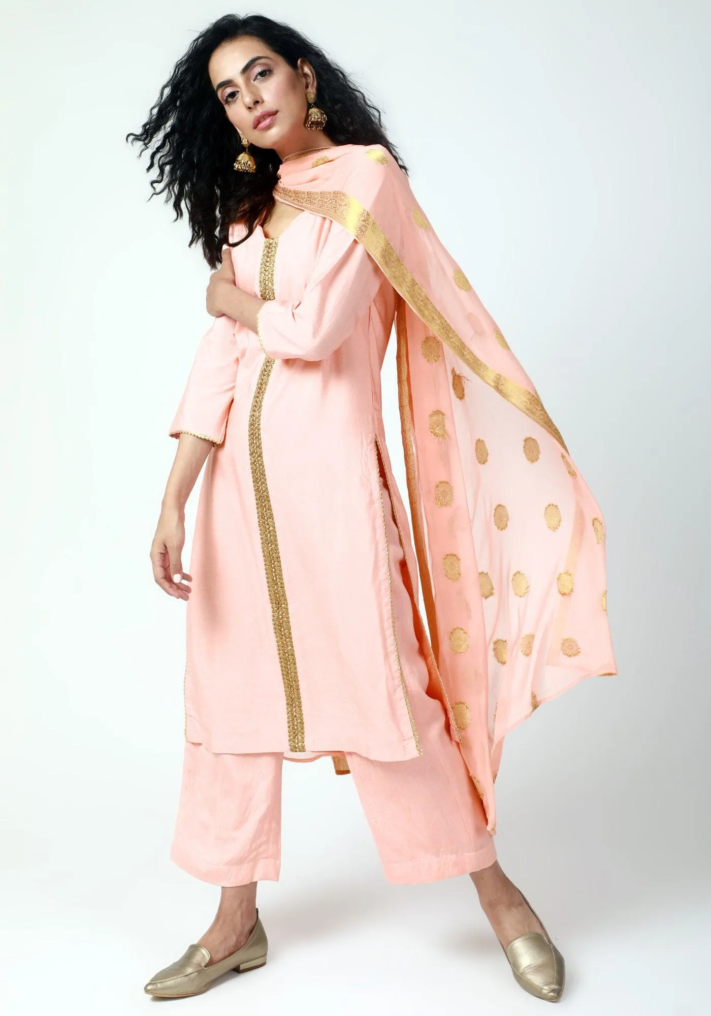 Peach Gota Kurta-Pant-Dupatta