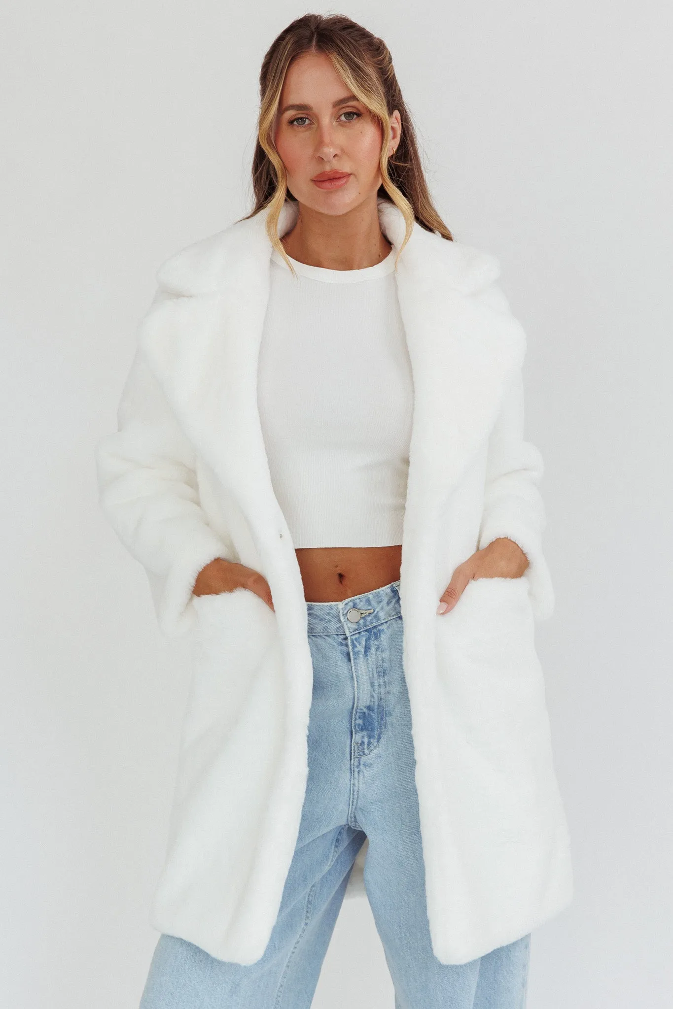 Perceptions Longline Faux Fur Coat White