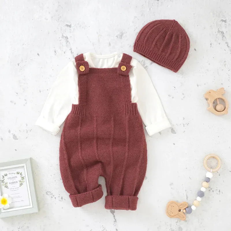 Petite Knit® Strap Baby Romper & Hat Set