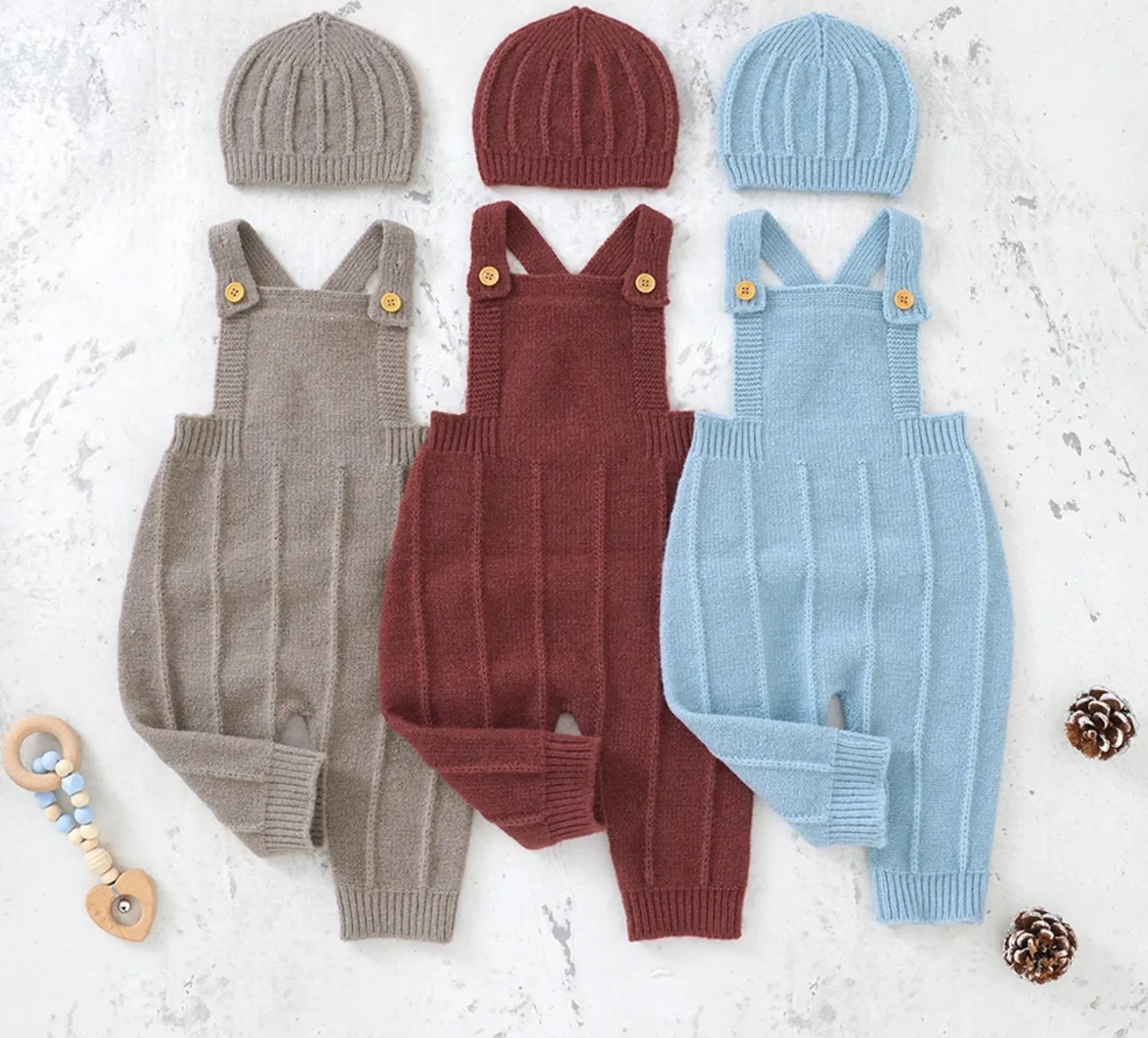 Petite Knit® Strap Baby Romper & Hat Set