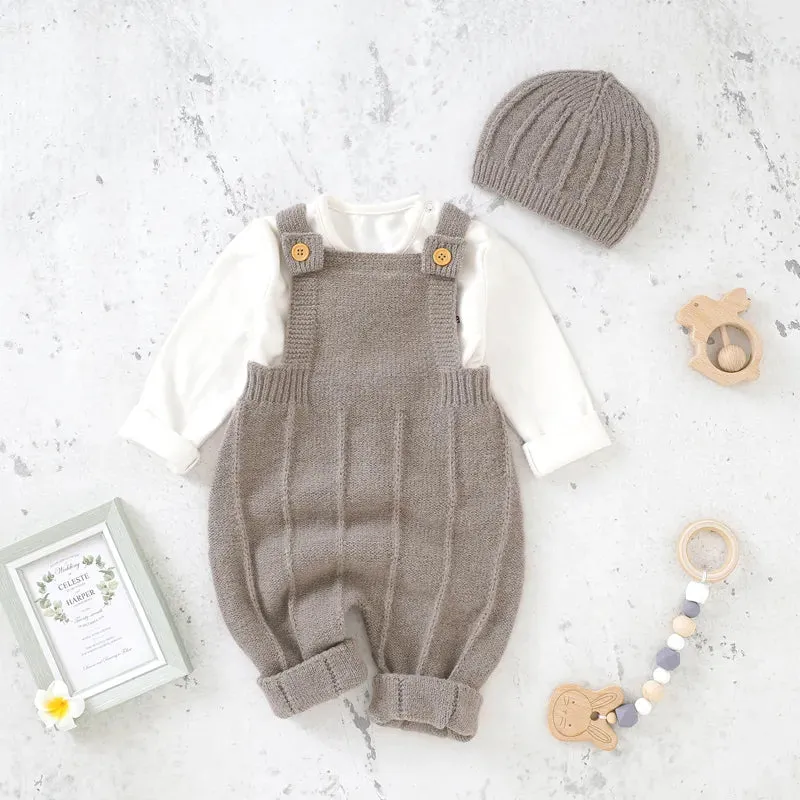 Petite Knit® Strap Baby Romper & Hat Set