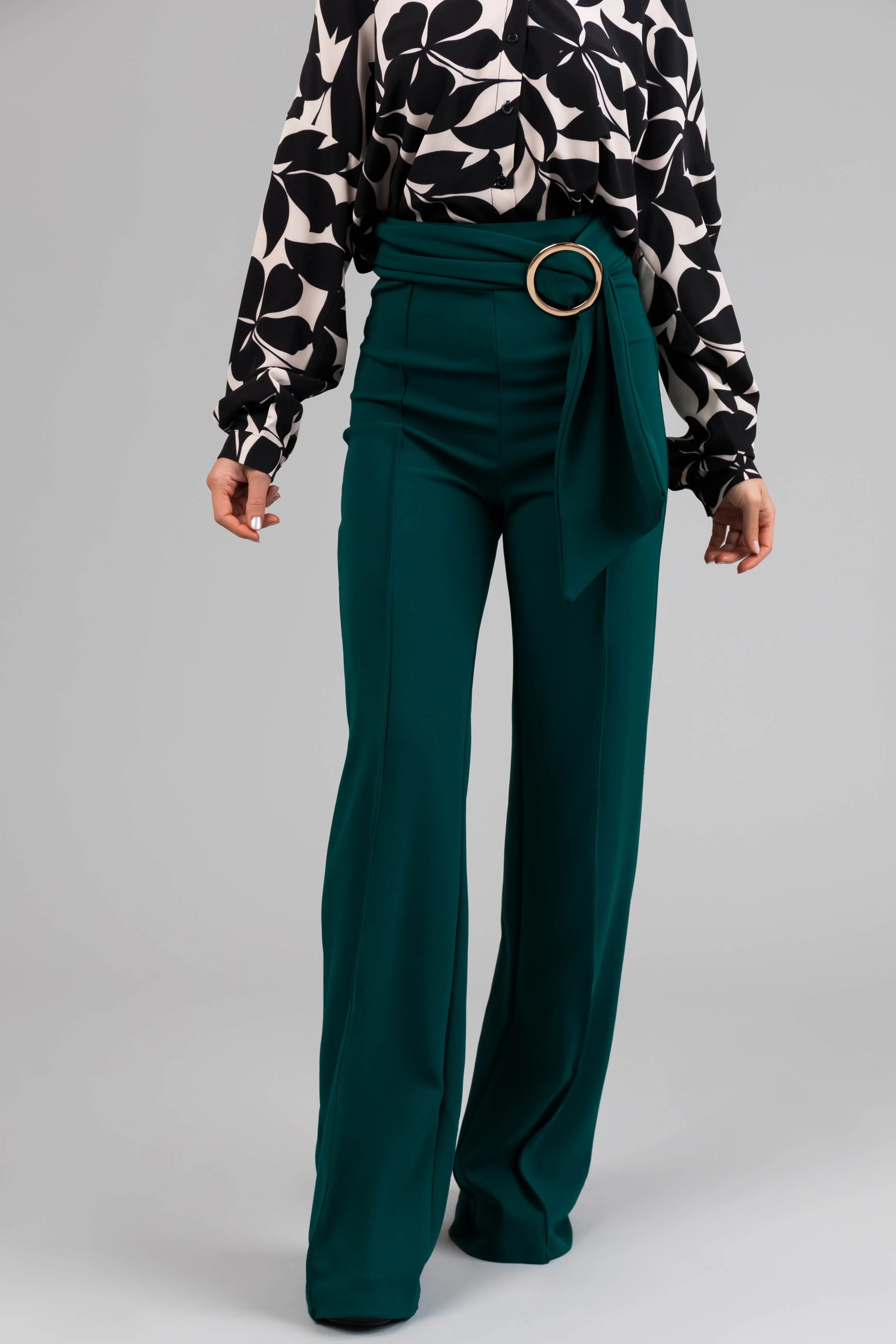 Pine Ring Belt Waist Wide Leg Pants