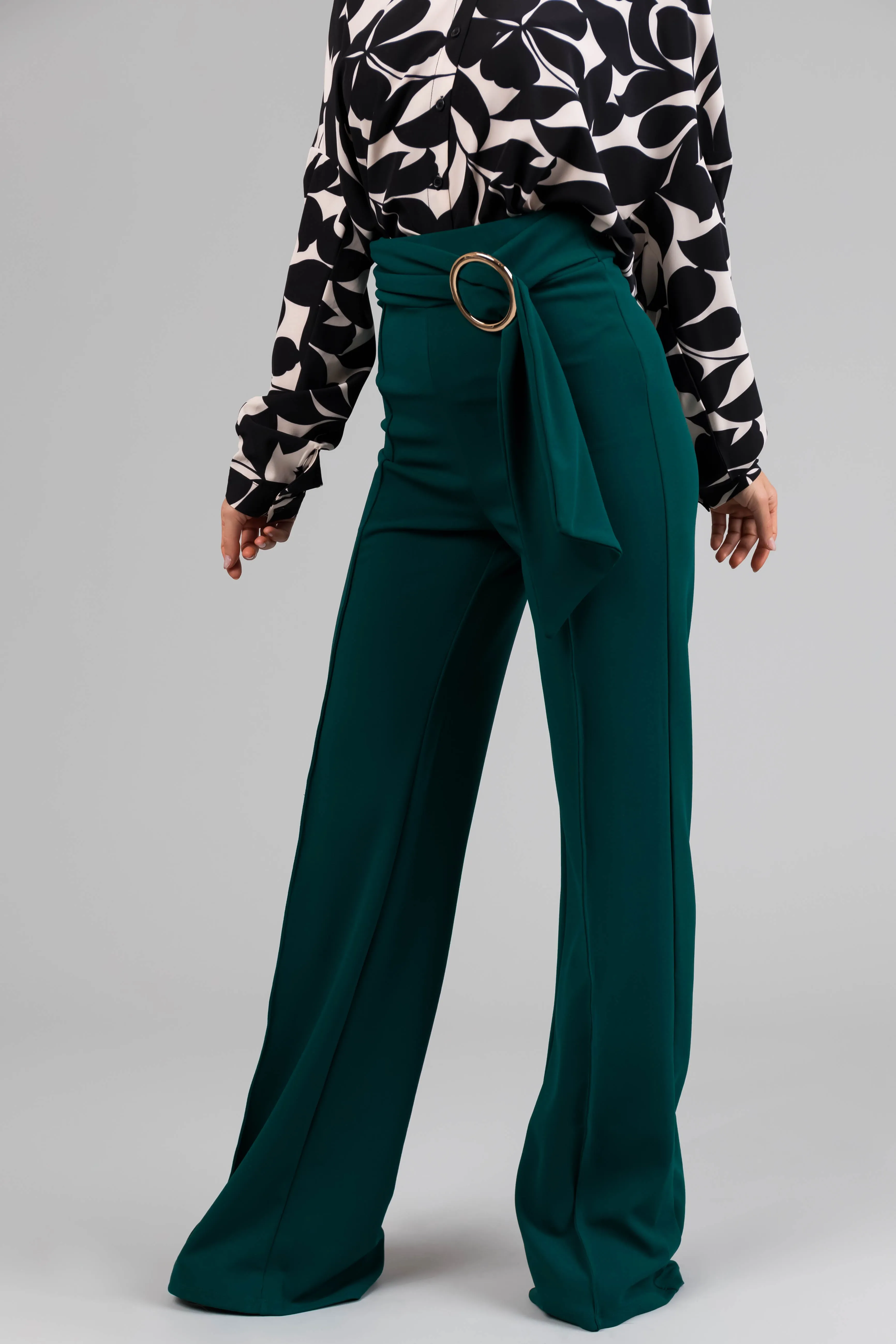 Pine Ring Belt Waist Wide Leg Pants