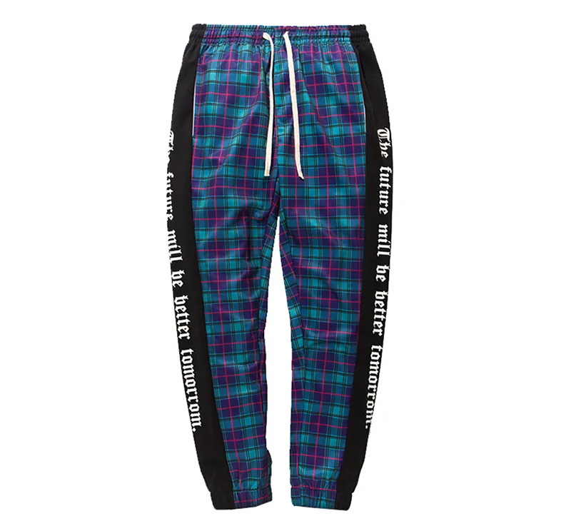 Plaid Cotton with Side Stripe Streetwear Jogger Hip Hop Style Men Pants