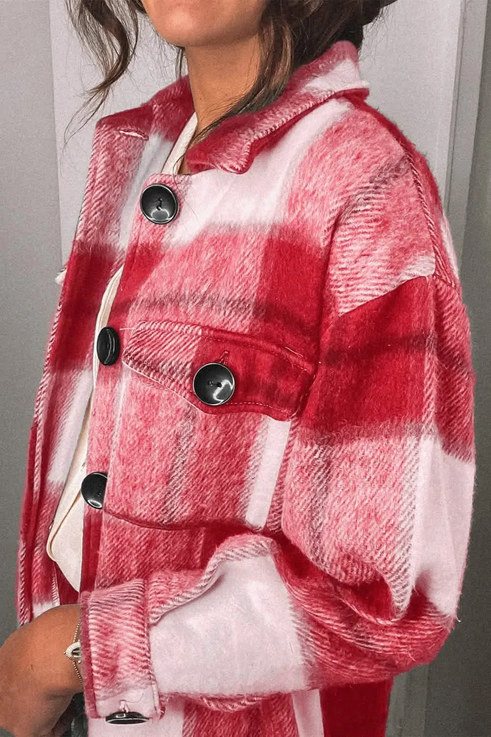 Plaid Red Flannel Overcoat with Button Front and Classic Collar