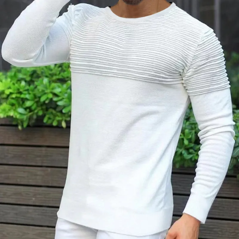 Pleated Solid Colour Stretch-slim Sports Sweater