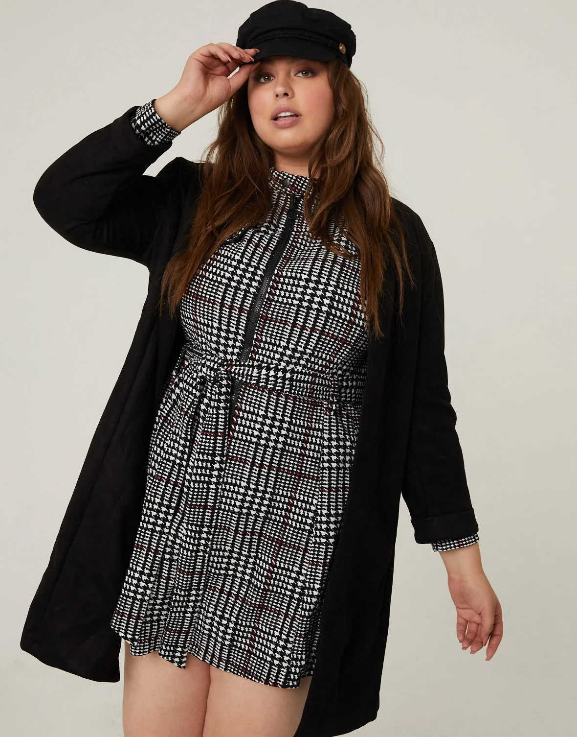 Plus Size High Neck Plaid Dress