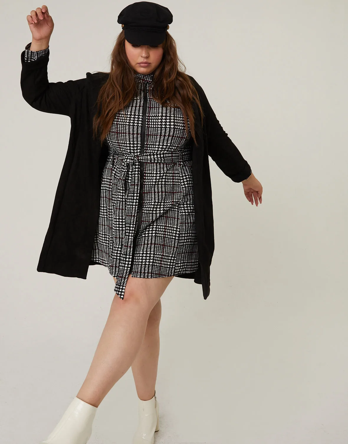 Plus Size High Neck Plaid Dress