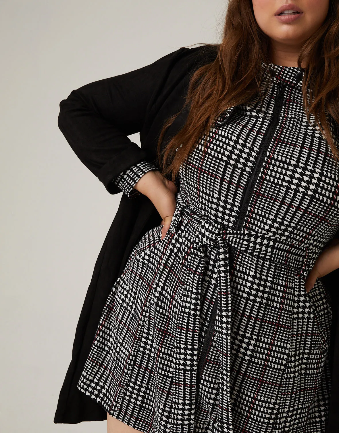 Plus Size High Neck Plaid Dress