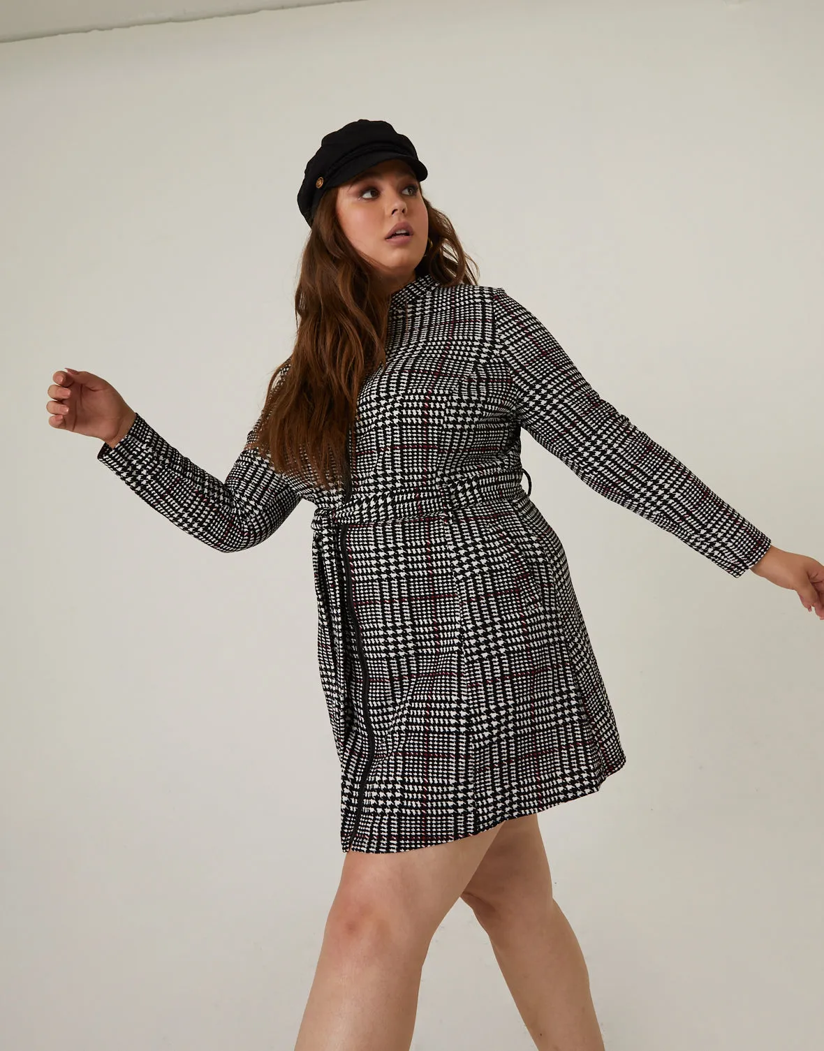 Plus Size High Neck Plaid Dress