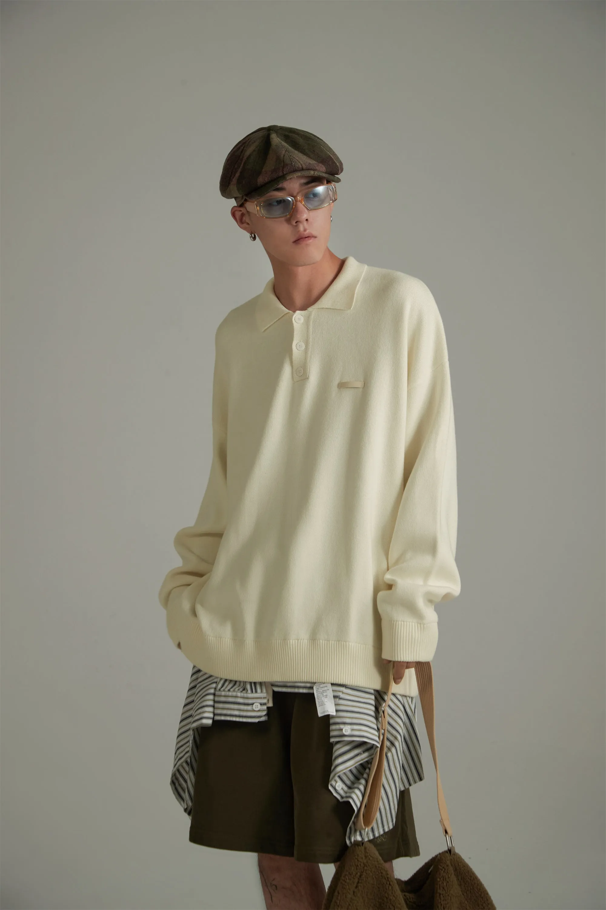 Polo Collar Long Sleeve Knit Sweater