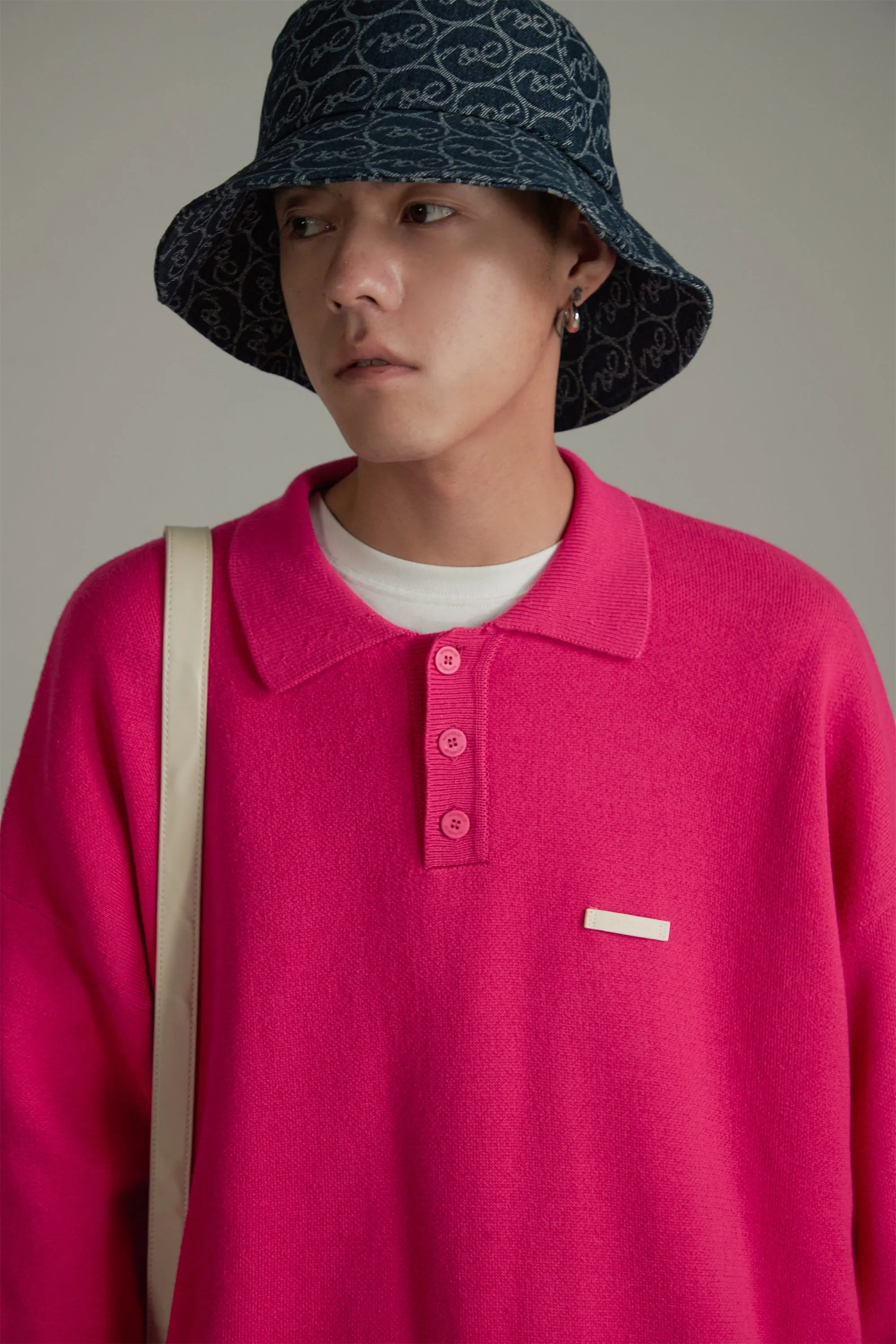 Polo Collar Long Sleeve Knit Sweater