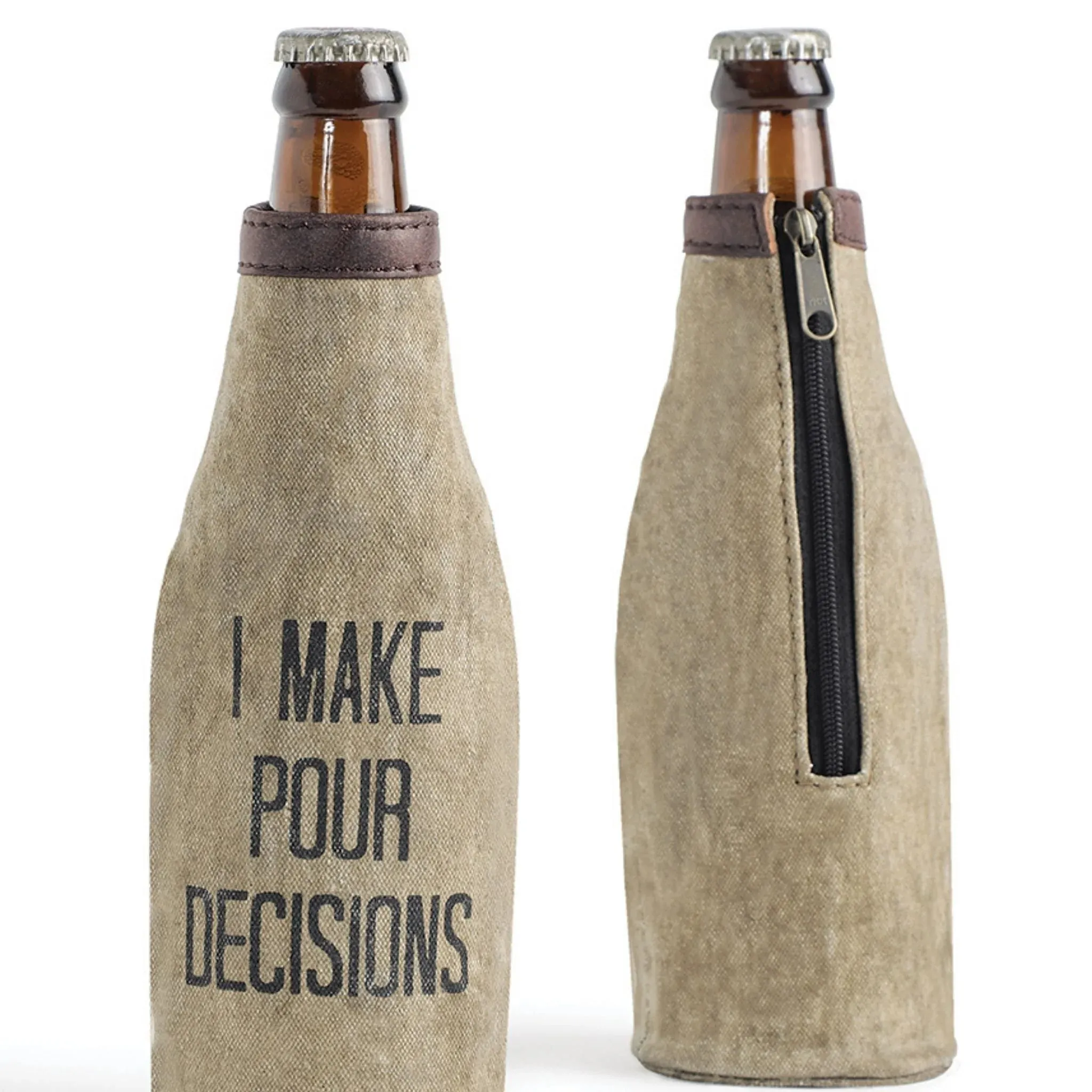 Pour Decisions Canvas Bottle Koozie