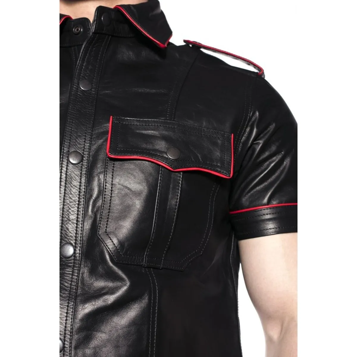 Prowler RED Leather Police Shirt Black Red XS