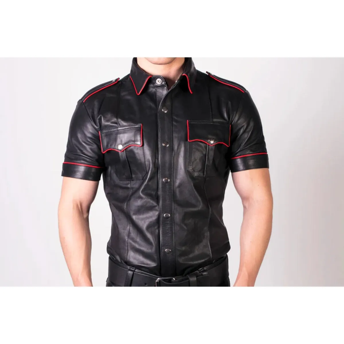 Prowler RED Slim Fit Leather Police Shirt Black Red