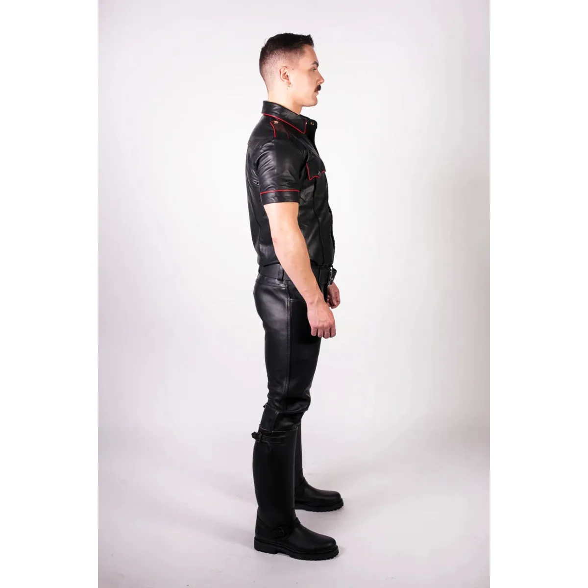 Prowler RED Slim Fit Leather Police Shirt Black Red