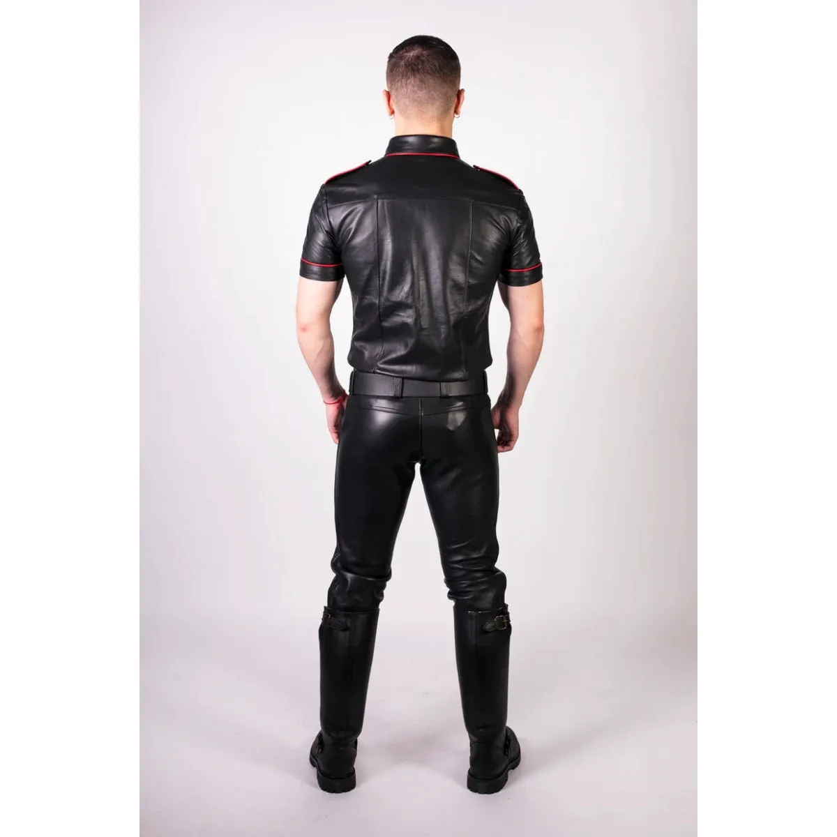 Prowler RED Slim Fit Leather Police Shirt Black Red