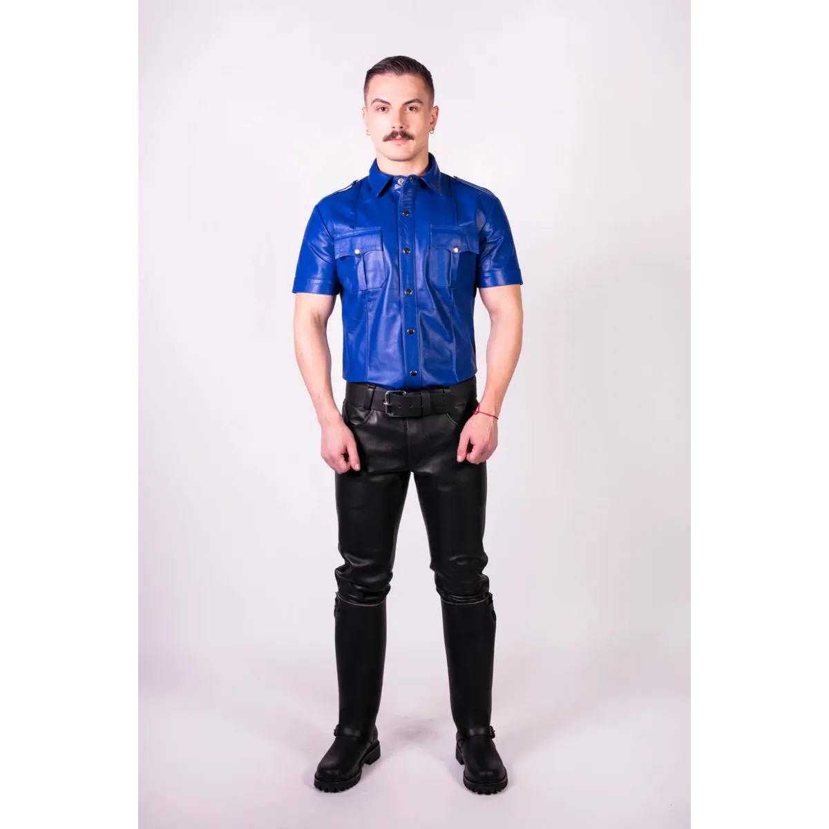 Prowler RED Slim Fit Leather Police Shirt Blue