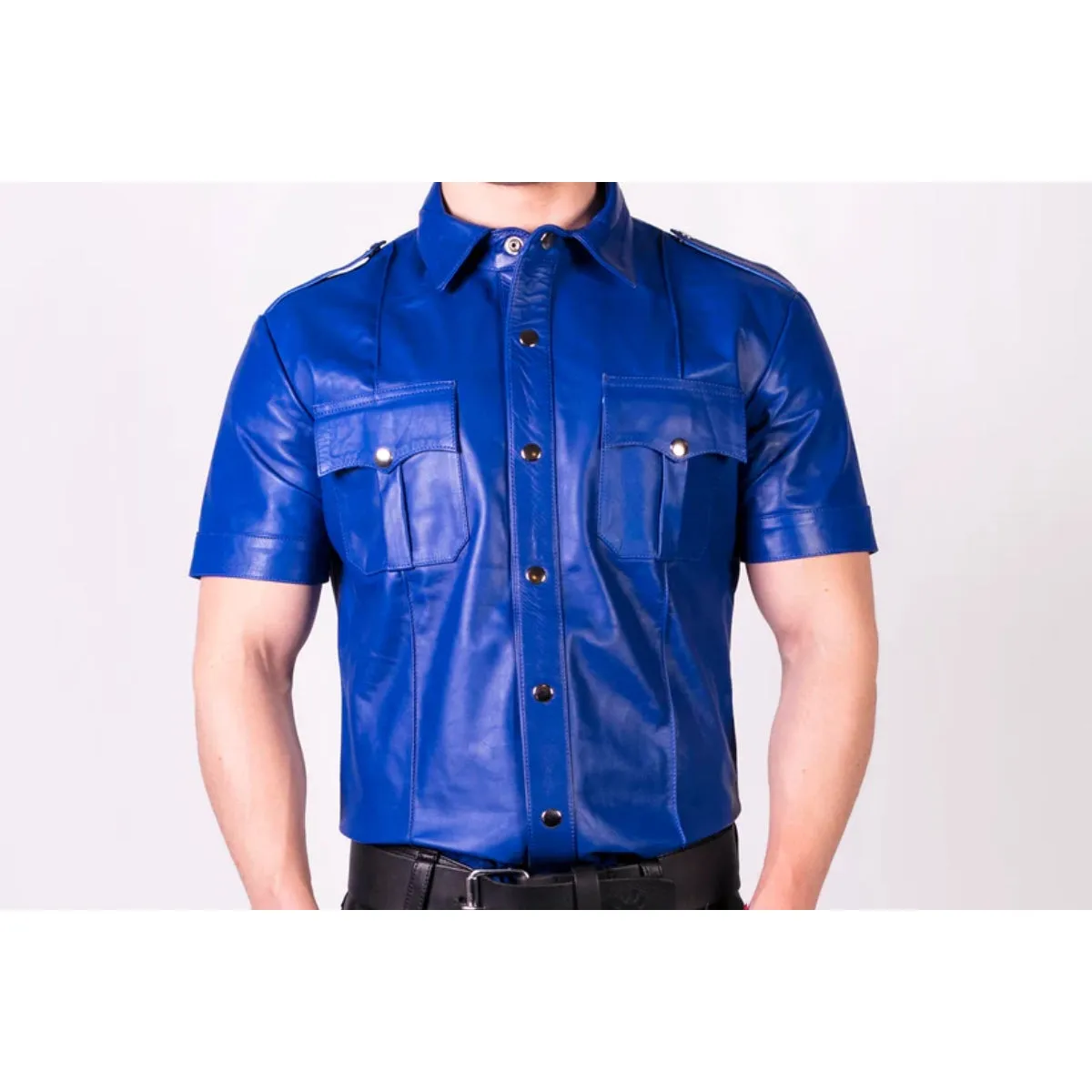 Prowler RED Slim Fit Leather Police Shirt Blue