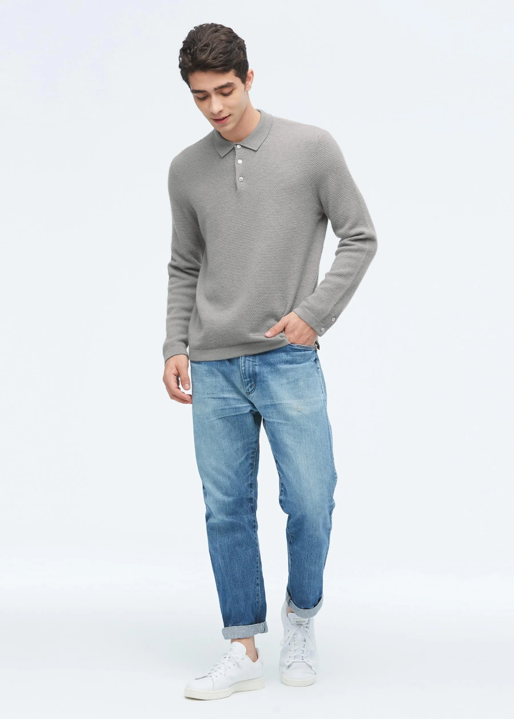 Pure Cashmere Polo Sweater For Men LILYSILK Factory