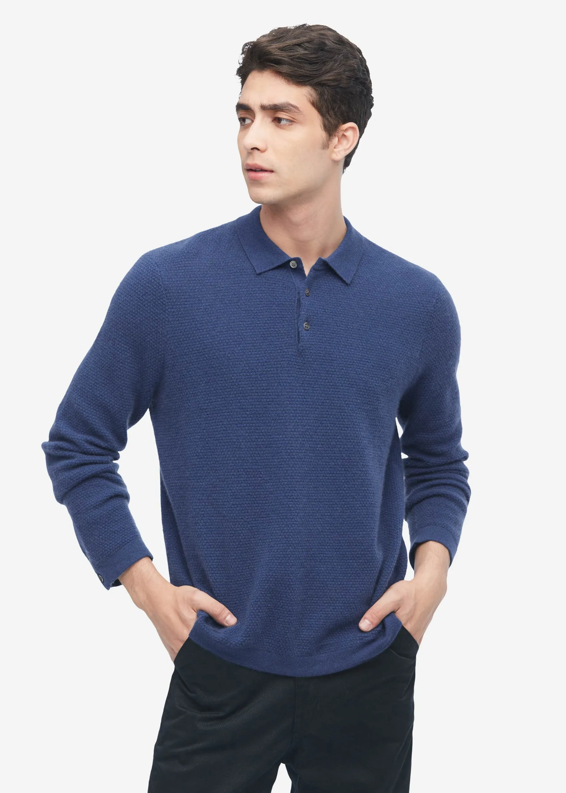 Pure Cashmere Polo Sweater For Men LILYSILK Factory