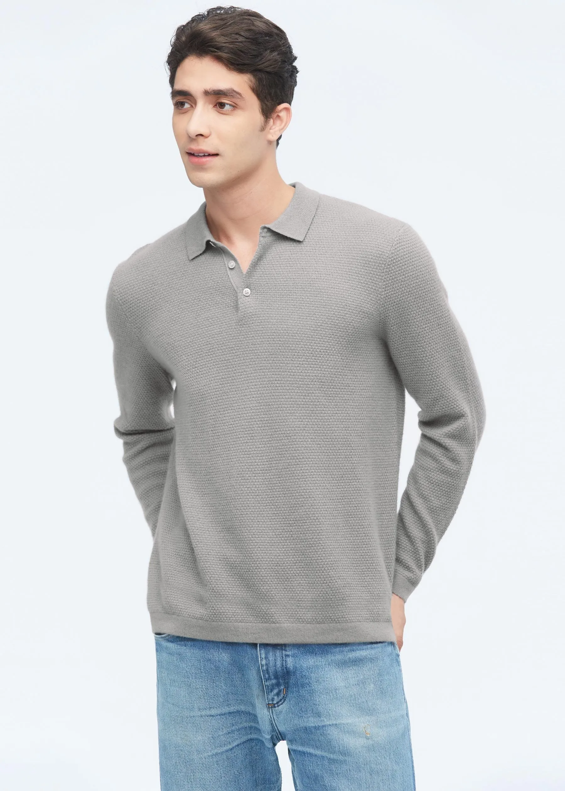 Pure Cashmere Polo Sweater For Men LILYSILK Factory