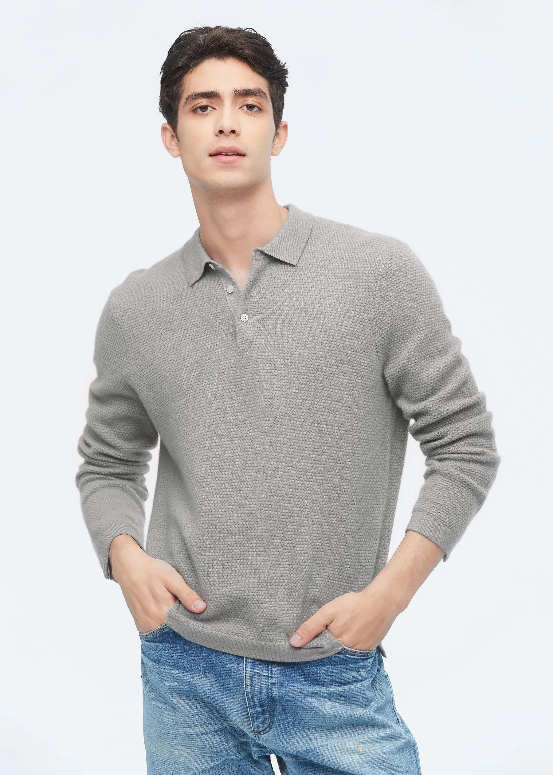 Pure Cashmere Polo Sweater For Men LILYSILK Factory