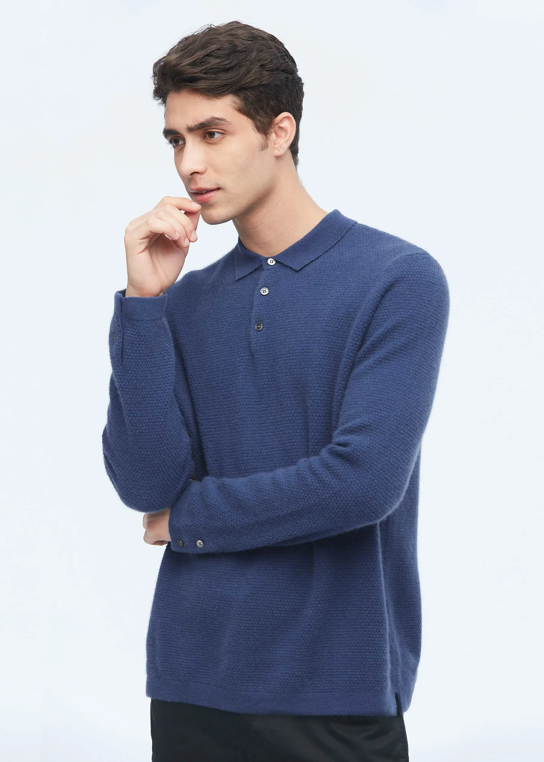 Pure Cashmere Polo Sweater For Men LILYSILK Factory